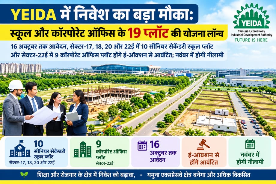 YEIDA Plot Scheme 2026: स्कूल और कॉरपोरेट ऑफिस के 19 प्लॉट की योजना लॉन्च, 16 अक्टूबर तक आवेदन