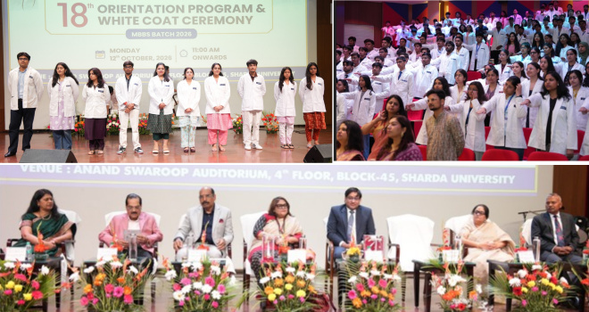 Sharda University MBBS 2026: 18वें बैच का आगाज, व्हाइट कोट समारोह में विद्यार्थियों को मिला सेवा और नैतिकता का संदेश