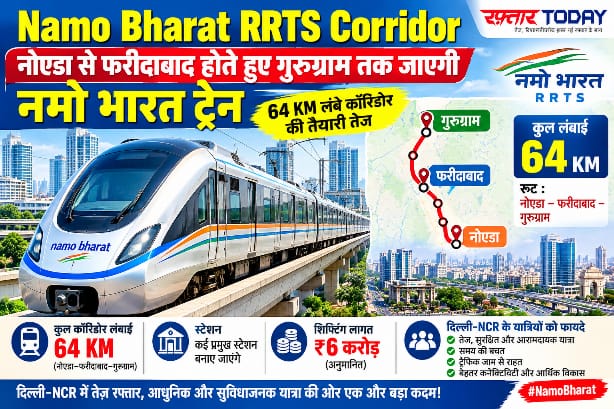 Namo Bharat RRTS Corridor: नोएडा से फरीदाबाद होते हुए गुरुग्राम तक जाएगी नमो भारत ट्रेन, 64 KM लंबे कॉरिडोर की तैयारी तेज; जानिए रूट, स्टेशन, 6 करोड़ की शिफ्टिंग लागत और दिल्ली-NCR के यात्रियों को मिलने वाले फायदे
