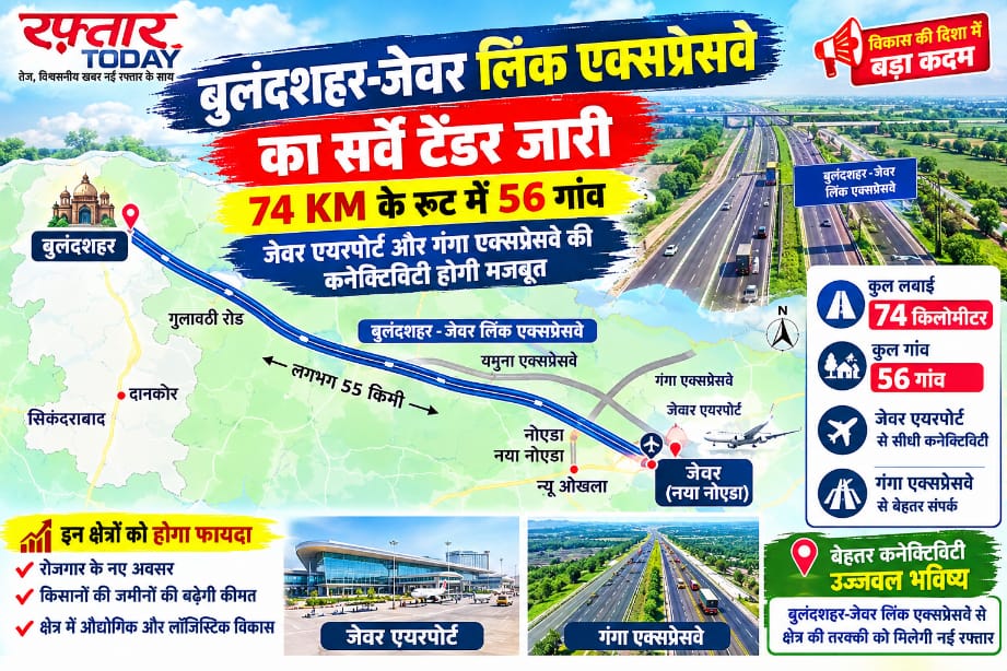 Bulandshahr-Jewar Link Expressway: बुलंदशहर-जेवर लिंक एक्सप्रेसवे के सर्वे का टेंडर जारी, 74.3 KM लंबे रूट से जुड़ेंगे गंगा और यमुना एक्सप्रेसवे, 56 गांवों की जमीन पर होगा असर, 30 मिनट में पूरा हो जेवर से जा पाएंगे बुलंदशहर