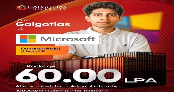 Galgotia College News : गलगोटिया विश्वविद्यालय के बी.टेक सीएसई छात्र ने माइक्रोसॉफ्ट में ₹60 लाख का पैकेज हासिल किया, जब जिज्ञासा बनी अवसर की राह, गलगोटिया की उत्कृष्टता का प्रमाण, हैकाथॉन, कोडिंग प्रतियोगिताओं और नवाचार