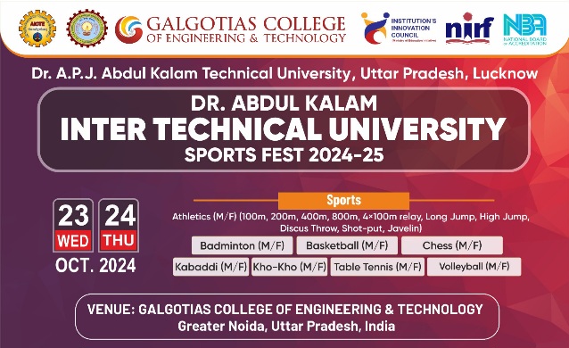 Galgotia University News : डॉ. अब्दुल कलाम इंटर-टेक्निकल यूनिवर्सिटी स्पोर्ट्स फेस्ट 2024-25, 2,300 प्रतिभागियों के साथ खेलों का महाकुंभ