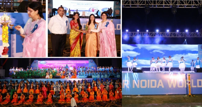 Greater Noida World School : ग्रेटर नोएडा वर्ल्ड स्कूल का वार्षिकोत्सव बना अद्भुत सांस्कृतिक संगम, बच्चों की पंचतत्व पर आधारित प्रस्तुतियों ने बांधा समां!, अभिभावकों ने की शिक्षकों की सराहना “हमारे बच्चों का भविष्य सही हाथों में”, संस्थापक गौरव गुप्ता ने कहा कि स्कूल परिसर में दिखा उत्सव का माहौल – शिक्षा और संस्कृति का संगम
