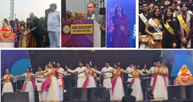 GN Group News : “आगमन 2K25” में मची धूम! सुनंदा शर्मा के सुपरहिट गानों पर थिरका पूरा कैंपस, जीएन ग्रुप ऑफ इंस्टीट्यूट्स की फ्रेशर्स पार्टी बनी यादगार शाम, चेयरमैन बी.एल. गुप्ता बोले — “सांस्कृतिक कार्यक्रम छात्रों की आत्मा को जीवंत करते हैं”,  “नई शुरुआत, नए चेहरे, नई ऊर्जा” — आगमन 2K25 ने दी कैंपस को रौशनी और उमंग से भरी शाम