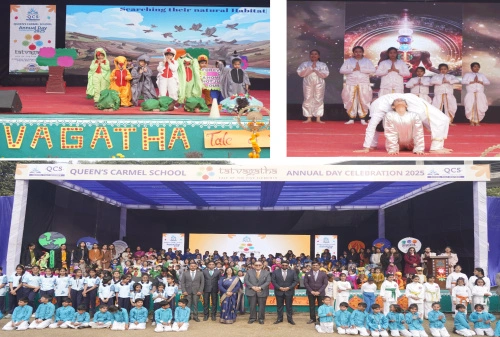 Greater Noida News : जब मंच पर जीवंत हो उठे पंचतत्व, और बच्चों ने रच दिया संस्कृति का महाकाव्य, क्वीनज़ कार्मेल स्कूल में ‘तत्वगाथा’ ने रचा इतिहास, कला–संस्कार–संवेदनाओं से सजी यादगार सांस्कृतिक संध्या, प्राचार्या का संदेश शिक्षा, संस्कार और आत्मविश्वास का समन्वय