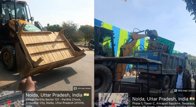 Noida Authority News : “ठेला हटाओ, ट्रैफिक बचाओ!”,  नोएडा में 18 इलाकों पर चला बुलडोज़र अभियान, सड़कें हुईं सांस लेने को आज़ाद, जाम की जड़ पर वार, प्रशासन का संदेश—सार्वजनिक स्थल, सबके लिए