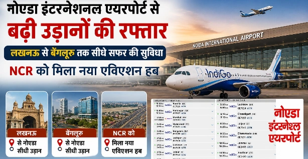 Jewar Airport News : जेवर एयरपोर्ट ने बदली हवाई सफर की तस्वीर!, लखनऊ से बेंगलुरु तक सीधी उड़ानों का जाल, दिल्ली एयरपोर्ट की निर्भरता होगी कम, NCR को मिला नया एविएशन सुपरहब, घरेलू उड़ानों का तेजी से विस्तार, 15 जून से शुरू हुआ नया सफर, अब लगातार बढ़ रही उड़ानों की संख्या, 40 से अधिक दैनिक उड़ानों का लक्ष्य